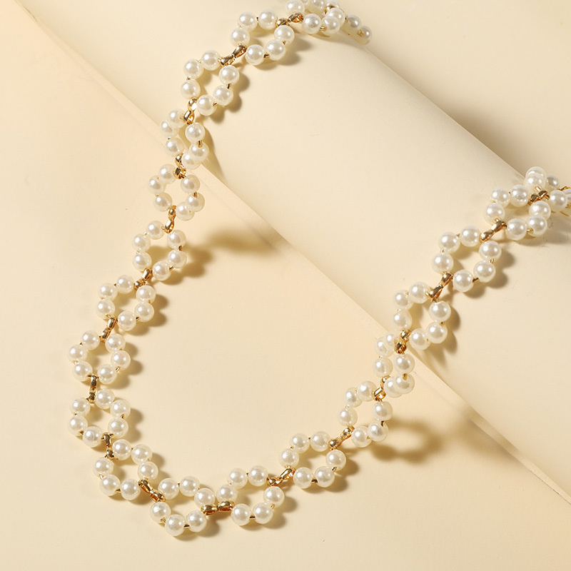 Flower Shape Braid Necklace Faux Pearls Short Choker Necklace Minimalist Creative Neck Jewelry, Jewels for Women,Temu