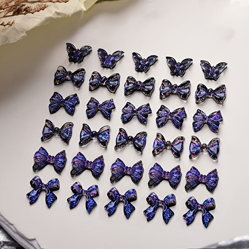 50 Pcs 3D Glitter Purple Nail Charms Colorful Dark Style Bow 3D Nail Art  Charms For Nail Art Design