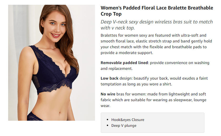 Lace Bralettes for Women Floral V Neck Hook Eye Unpadded