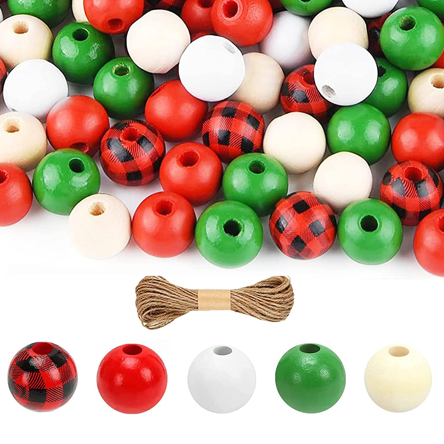 Wooden Beads For Crafts Polished And Plaid Wood Round Beads - Temu