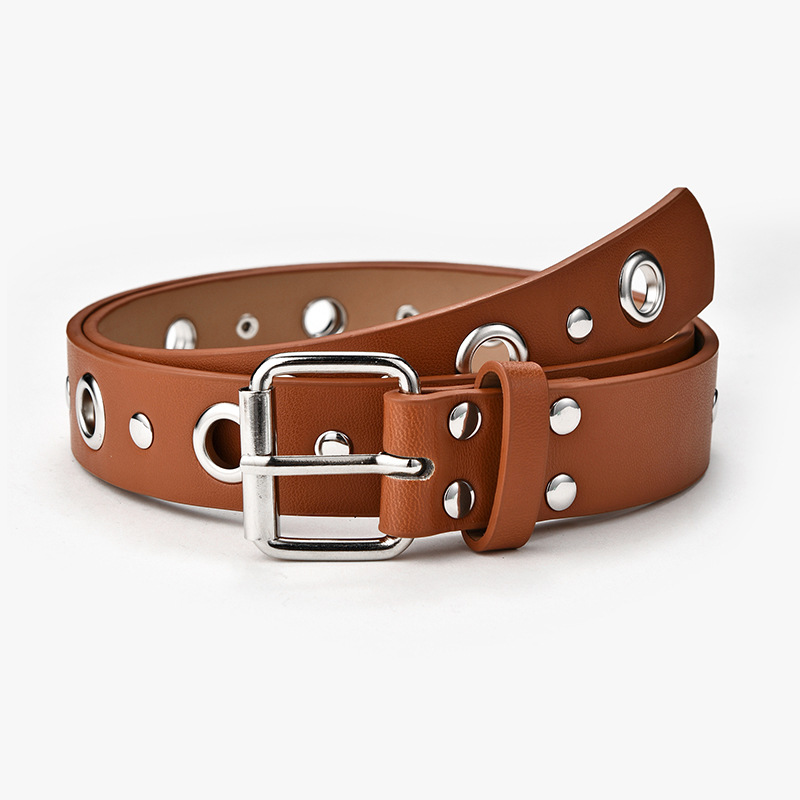 Women Double Grommet Leather Casual Jean Belt