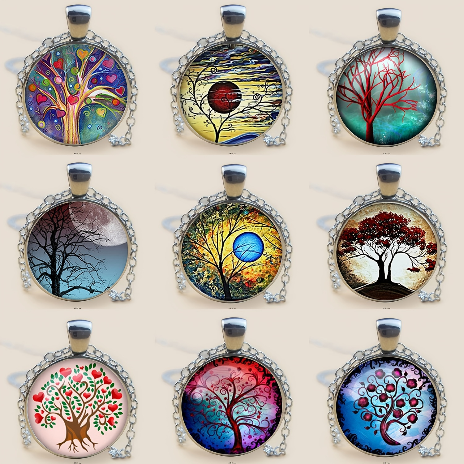 

The Tree Of Life Glass Cabochon Necklace Sweater Chain Long Necklace Women's Trendy Necklace