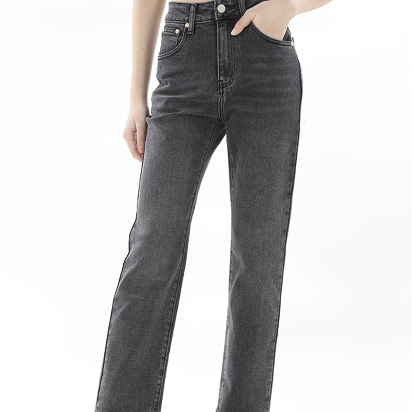 Jeans skinny * escuro de cintura alta, cintura alta, design liso, elástico,  ajuste justo, calças jeans femininas e roupas