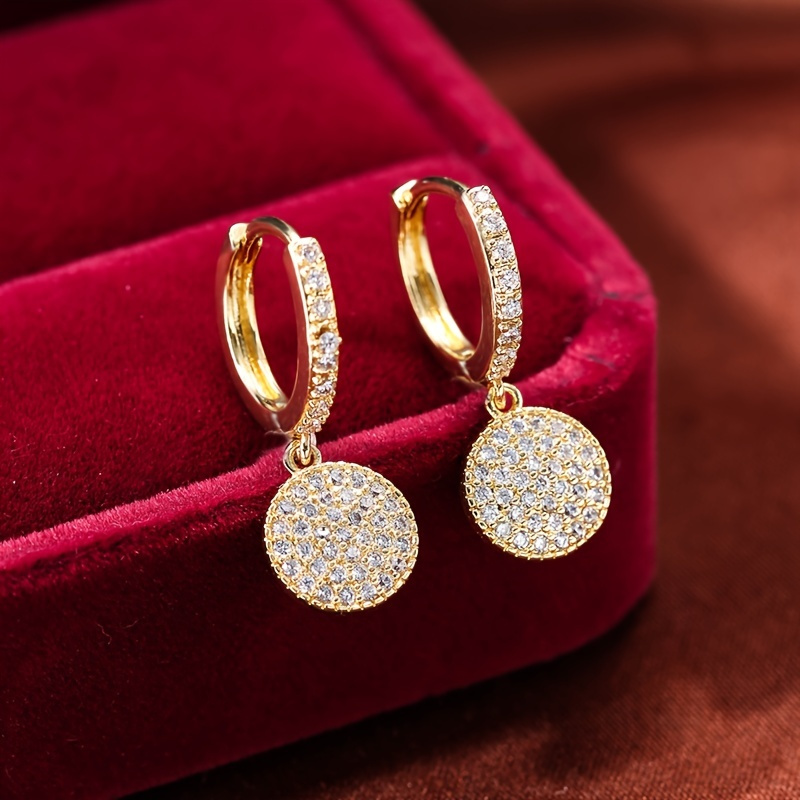 

Full Shiny Zircon Drop Earrings Round Shape Copper Pendant Sweet Ear Piercing Jewelry Elegant Hoop Earrings