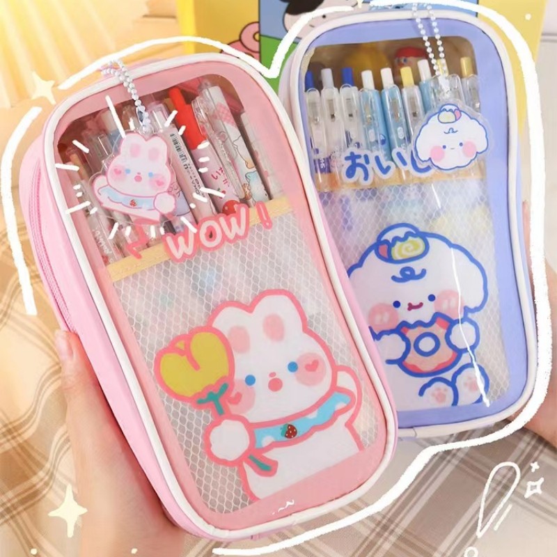 JAPANESE PENCIL CASE Transparent Large-capacity Student Cute Girl  Stationery ZW $12.11 - PicClick AU