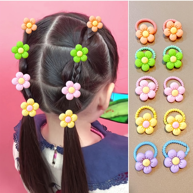 

10pcs Kids Girls Hair Tie Cute Flowers Decor Rubber Bands Hair Rope Hair Bands Hair Accessories