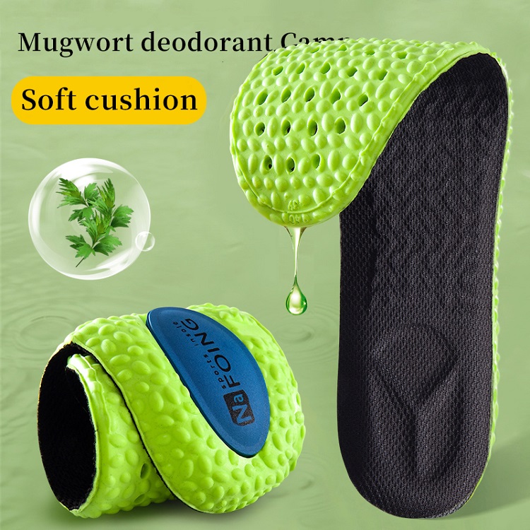 1pair Sports Shock Absorption Insoles, Breathable Green Memory Foam Shoes Pads
