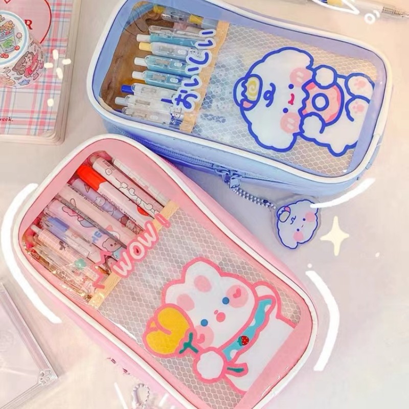 Milkjoy Cute Puppy Large Space Pencil Case Clear PVC Stationary