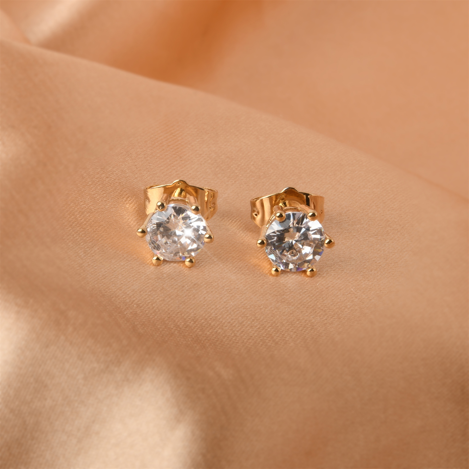 Elegant 4 prong Zircon Stud Earrings 14k Plated Fine Jewelry - Temu