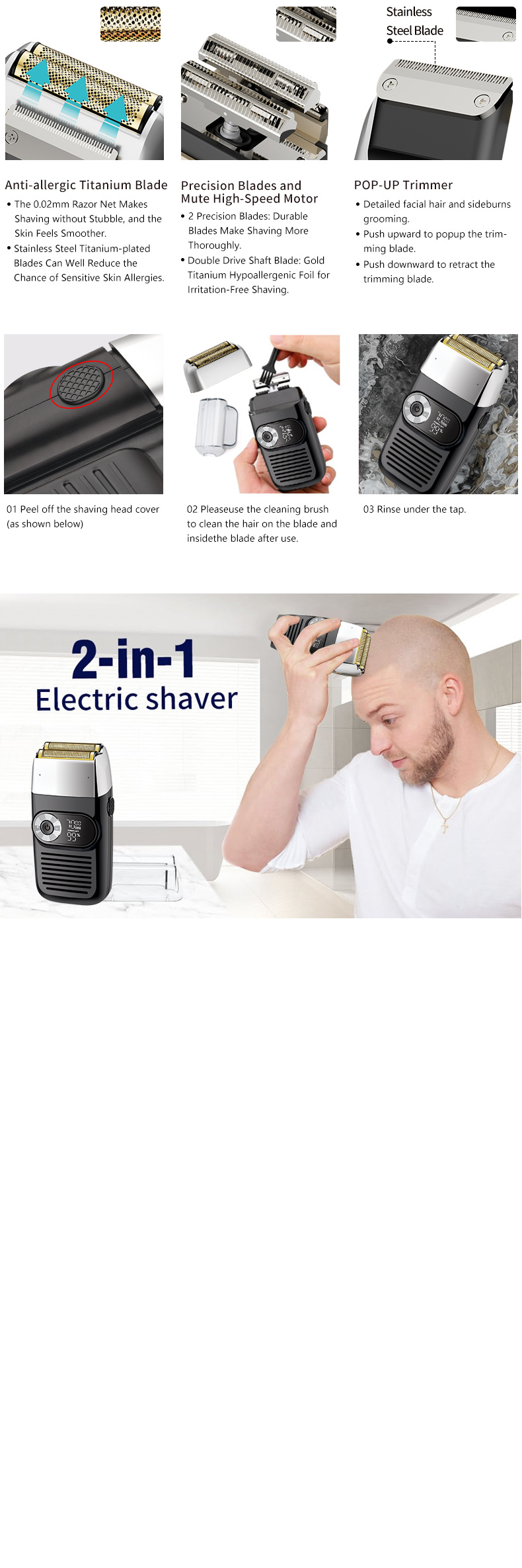 Electric Foil Bald Shavers 1 Double Shaver Men Blade Popup Temu