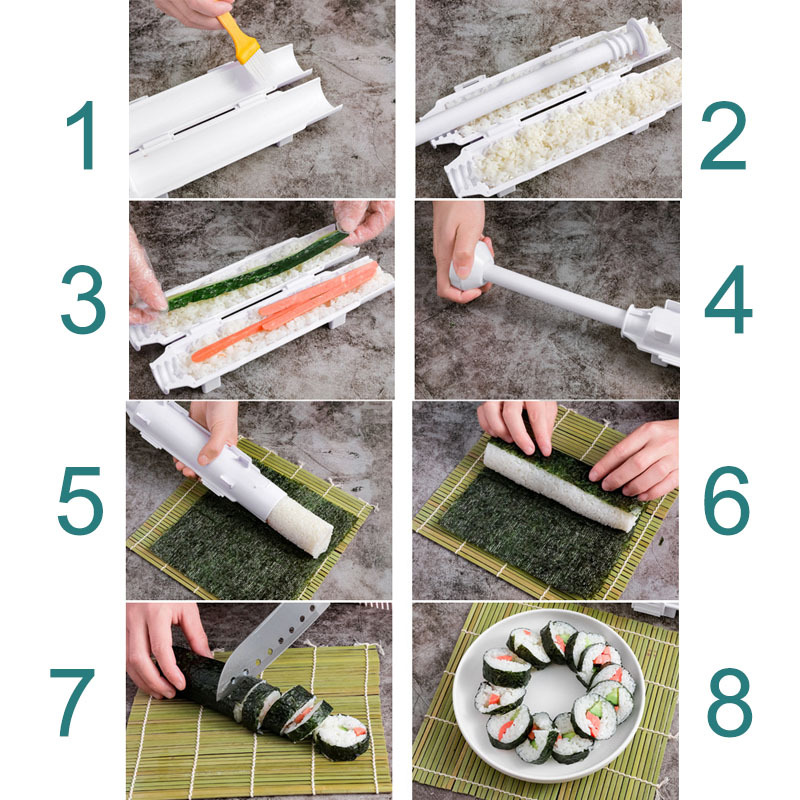 Vonter Sushi Making KitSushi Mold 7 Pcs DIY Sushi Triangle Round Heart Making Kit Sushi Cooking Tools for Kids Kitchen Tools Little Bear Piggy Sushi