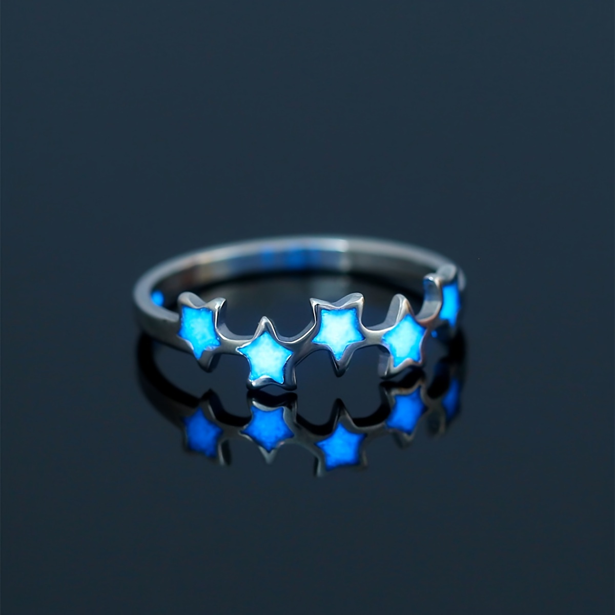 

Sky Blue Luminous Star Element Stainless Steel Ring For Women