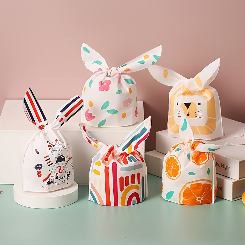 50pcs Food Packaging Bags, Drawstring Self-sealing Gift Bags, Cute Easter Rabbit Ears Snack Bags For Children Candy Bags