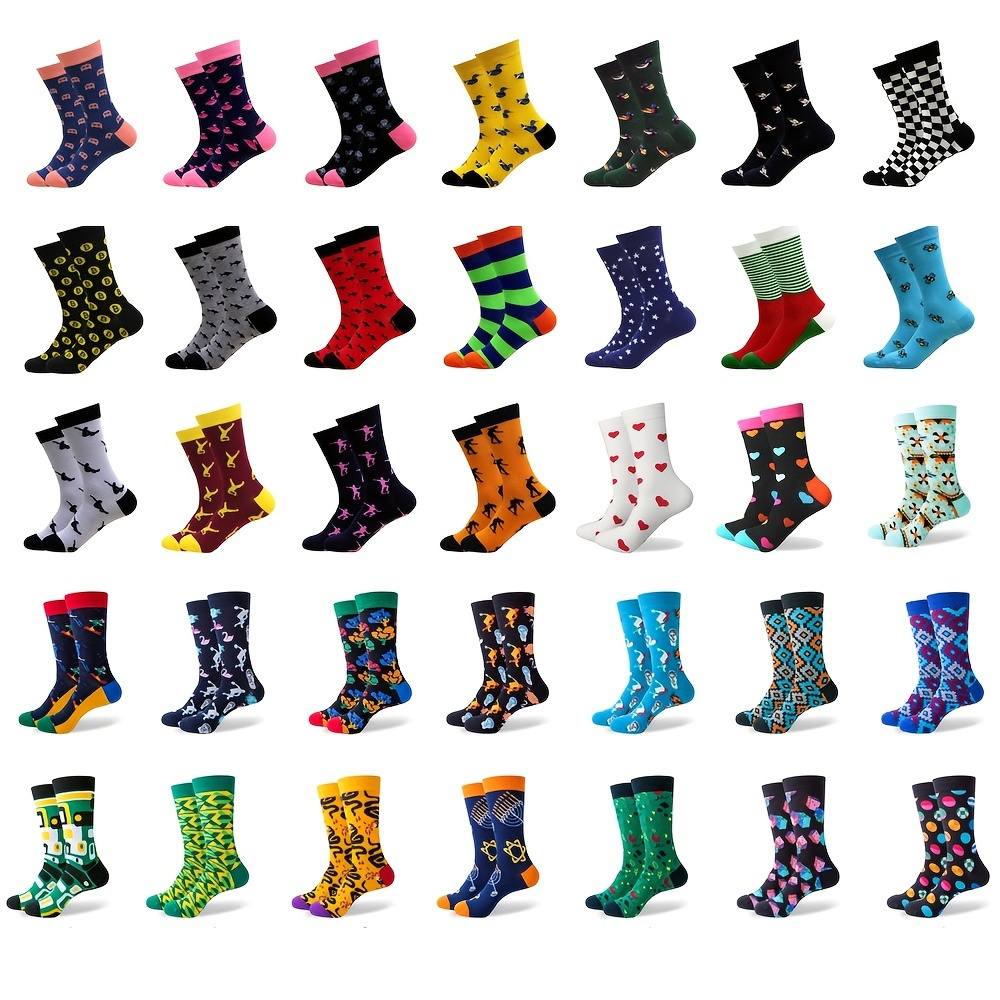 

10pairs Men's Cotton Random Socks, Sweat Resistant Anti-odor Novelty Funny Crew Socks, Various Styles