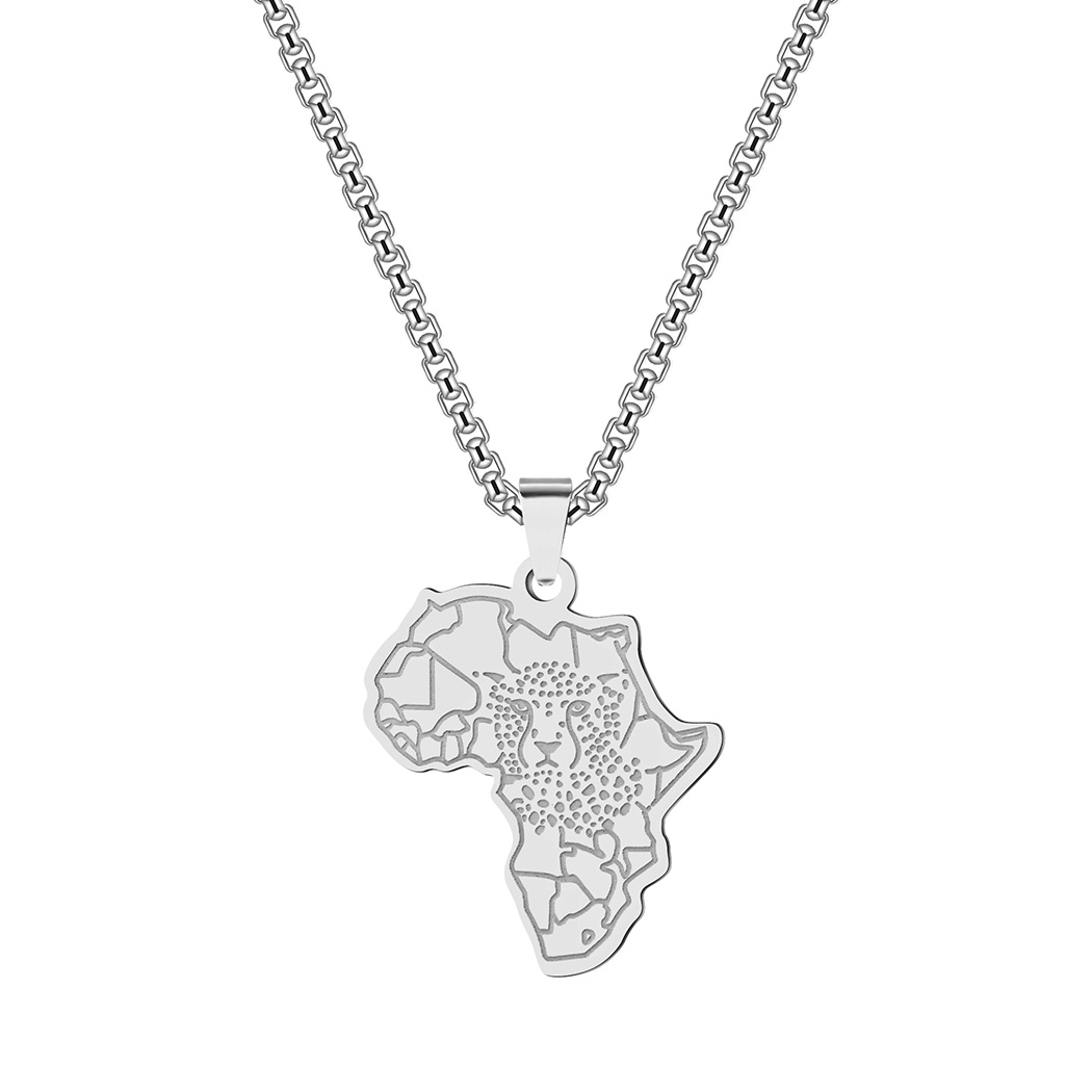African Map Tiger Men Charm Necklace