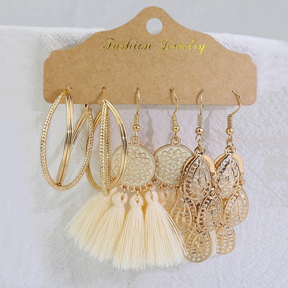 

Women Earrings 3pairs Simple Fashion Golden Geometric Tassel Pendant Earrings Earrings Set