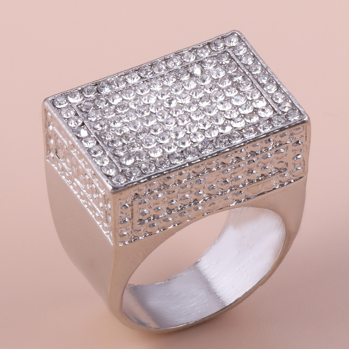 1pc Zircon All Over Ring Mens Square Rhinestone Simple Style Design ...