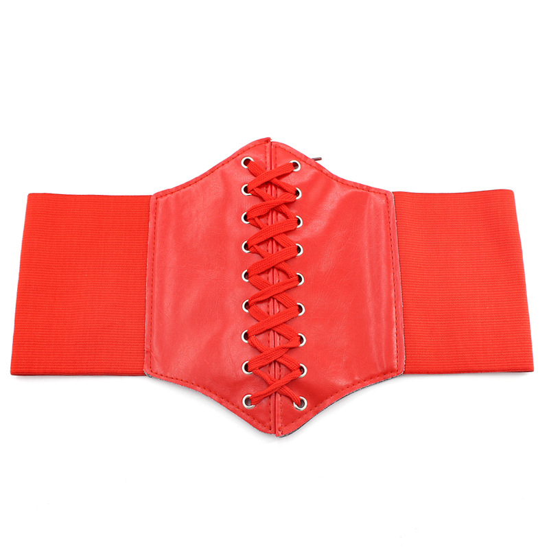 Lace-up Waspie Corset Belts For Women Elastic Waist Belt Tied Retro Wide  Belt
