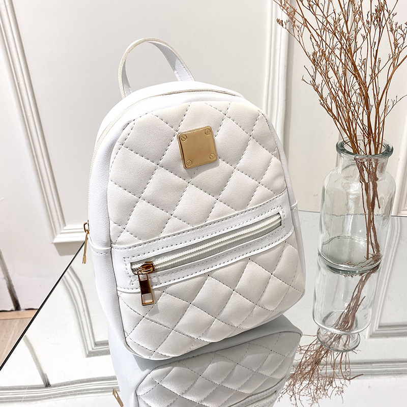 White and Grey Checkered Backpack  White leather backpack, Women