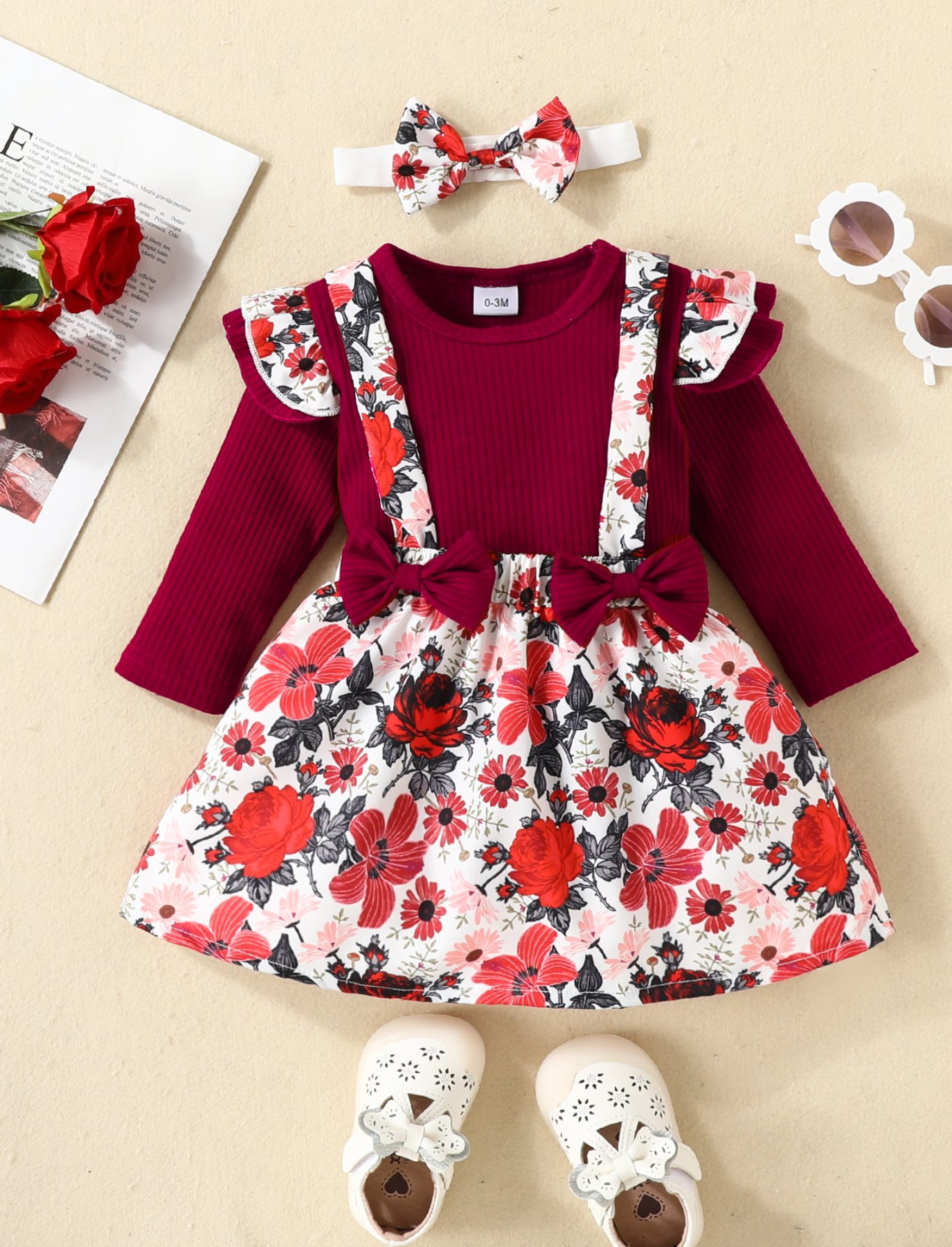 New Baby Girl Casual Cute Floral Pattern Bow Overall Dress - Temu