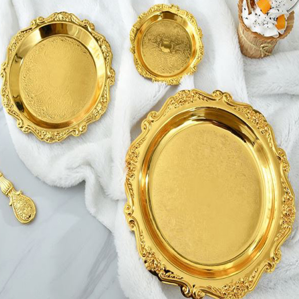 Golden Embossed Craft Tray Perfect For Cakes Snacks And - Temu