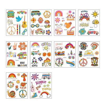 Hippies Temporary Tattoos Love And Peace Tattoo Stickers Birthday Party  Decorations Favors Kids Girl Women Hand Wrist Body Art 10 Sheets - Toys &  Games - Temu