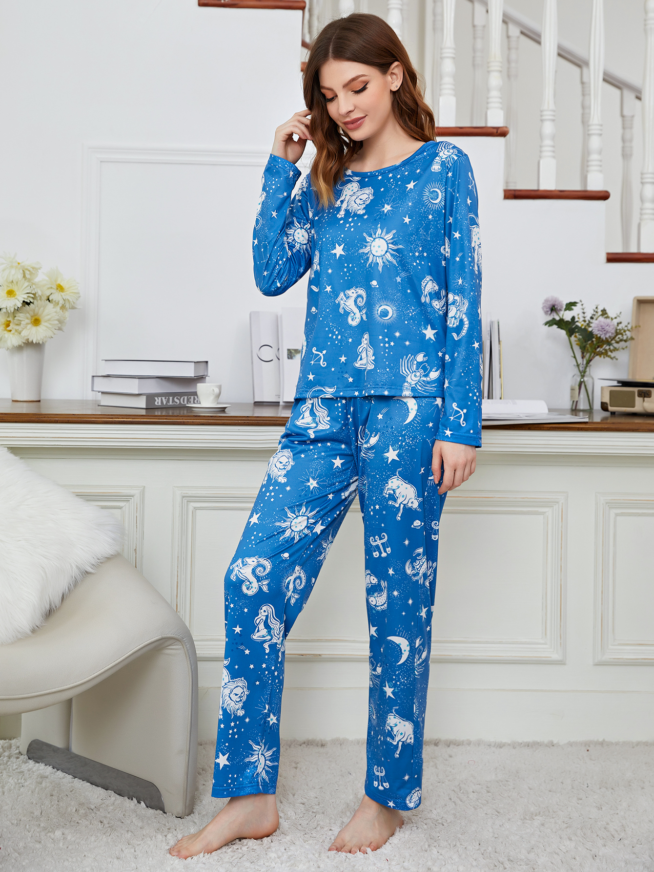 Women Winter Pajama Sets Long Sleeve Tops and Pants PJ Sets