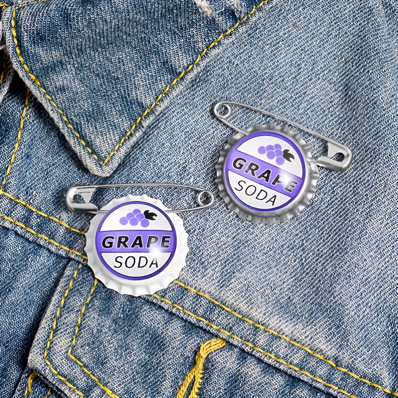 Grape Soda Bottle Cap Pins Brooches Shirt Lapel Pins Ellie Badge Grape Soda