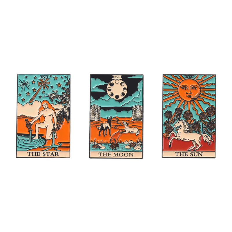 Gothic Sun Moon Stars Cat Enamel Pins