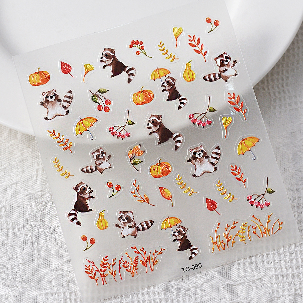 Adorable Pumpkin Nail Stickers Ins Nail Back Glue Stickers Japanese 5d Light Nail Stickers Decoration