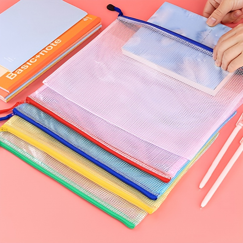 Mesh Zipper Pouch A4 Document Bag With Handle [double Layers - Temu