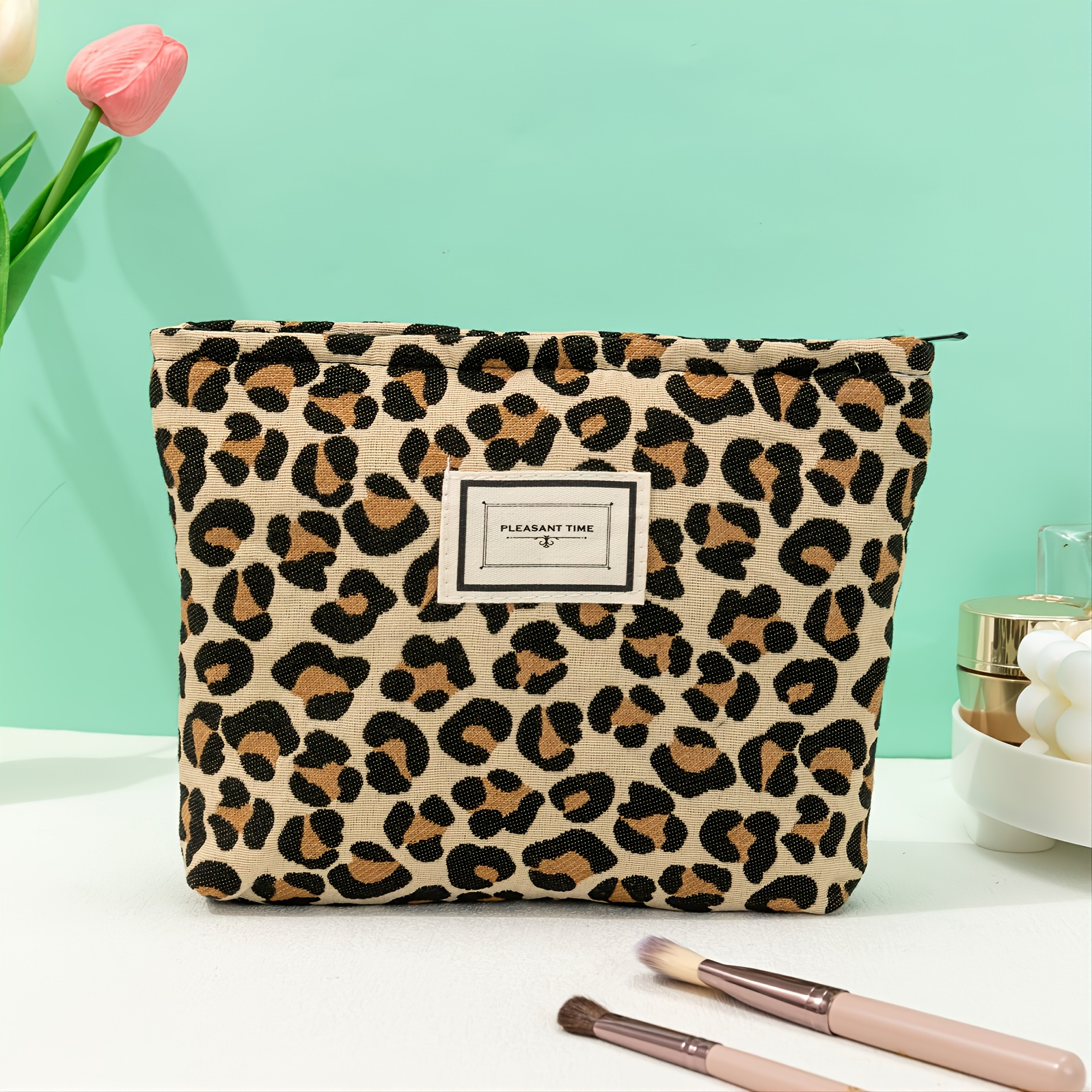 

Leopard Print Cosmetic Bags For Women Makeup Bag Large Capacity Purse Travel Toiletry Zipper Storage Pouch Make Up Brushes Organizer For Girls Gifts (yellow, Leopard)
