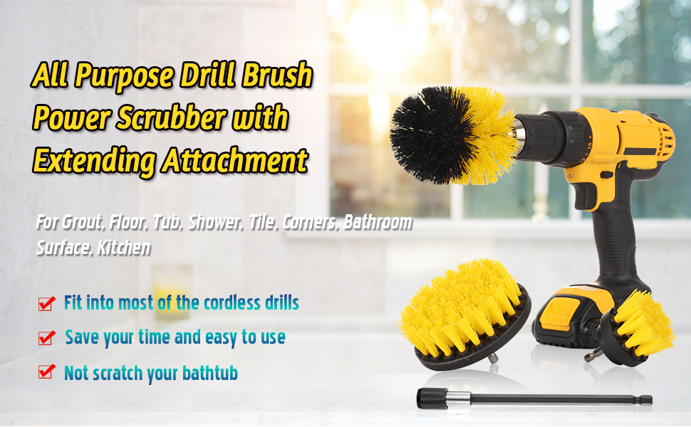  Drill Brush Attachment Kit - Power Scrub Brushes for Cleaning  Bathroom Tile, Bathtub, Shower, Pool Grout, Car, Floor and Carpet, 4 Pack :  Home & Kitchen