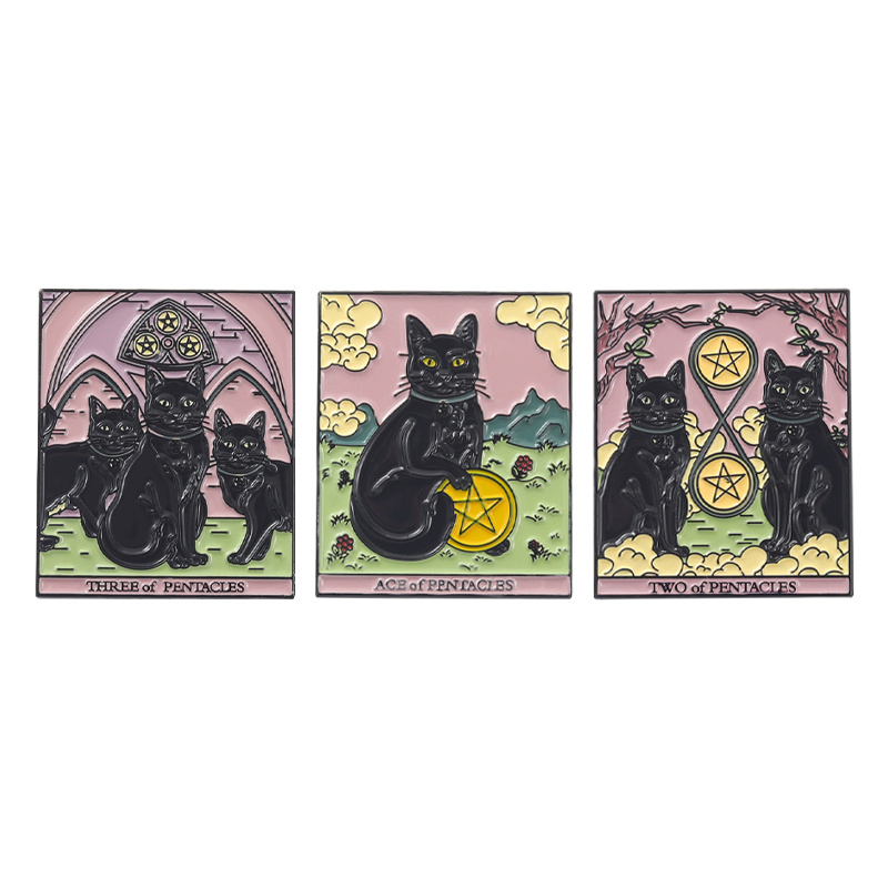 Gothic Sun Moon Stars Cat Enamel Pins