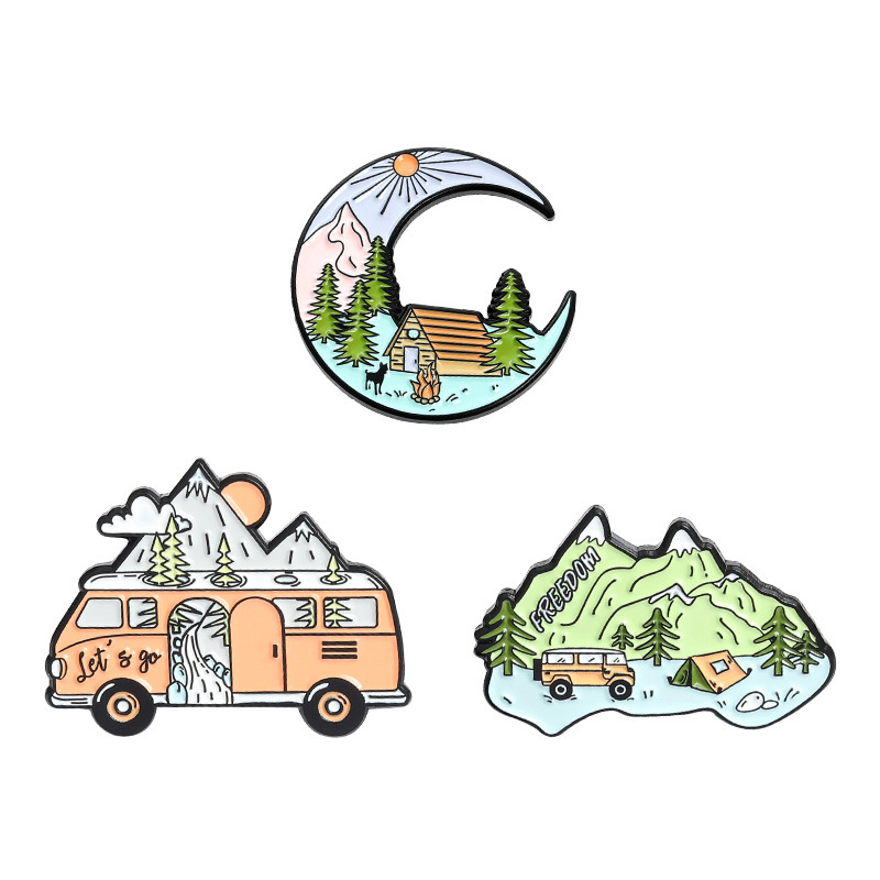 Moon Mountain Bus Cartoon Brooch