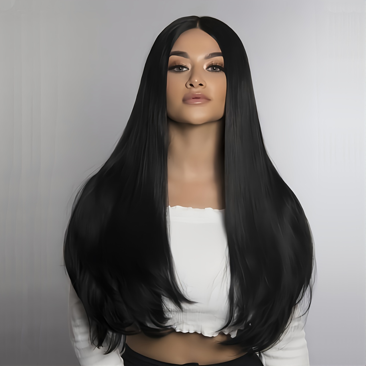 

Black Long Synthetic Straight Hair Wigs For Women Heat Resistant