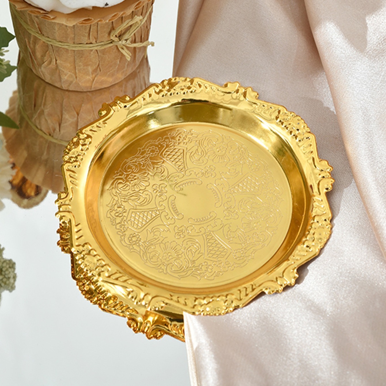 Golden Embossed Craft Tray Perfect For Cakes Snacks And - Temu