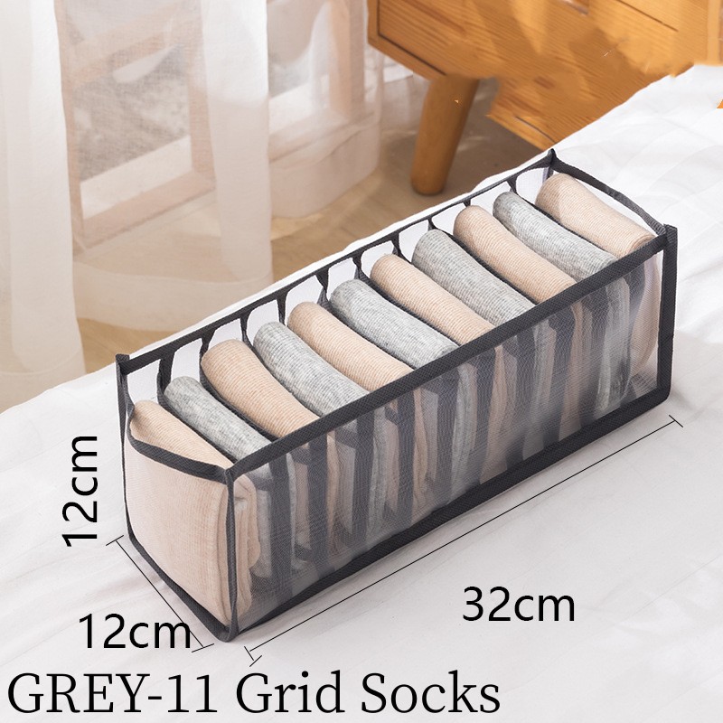 6/7/11 Grid 5pcs Bra Storage Box Dorm Sock Closet Home Separate Underwear  Storage Box Mesh Plaid Foldable Drawer Organizer