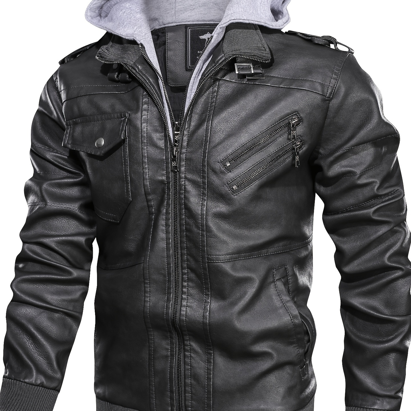 Men's Hooded Pu Leather Jacket Fall Winter Vintage Motorcycle Biker ...