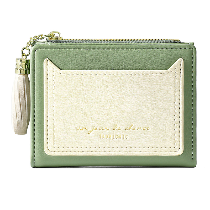 Women Wallet Mini Folding PU Leather Short with ID Window Coin Purse Green