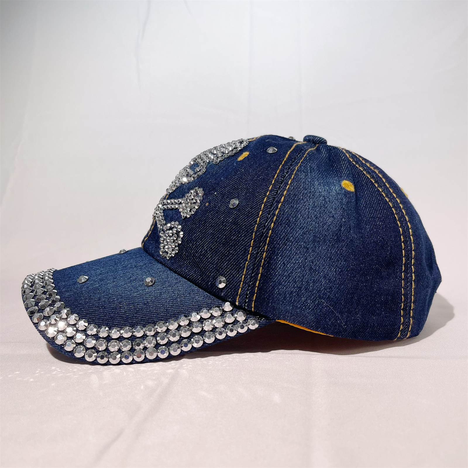 Metal Skull Rhinestone Baseball Sparkle Womens Denim Hip Hop