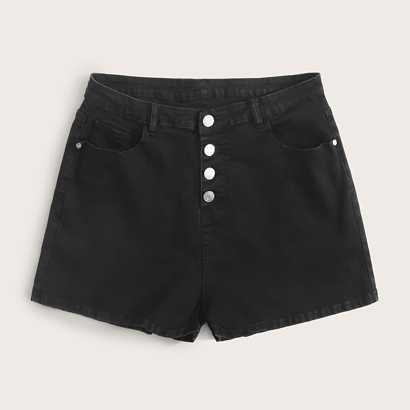 Plus Size Solid Button Fly Denim Shorts, Women's High Rise Medium ...