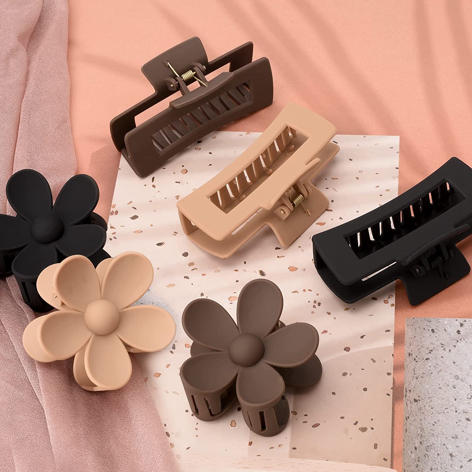 Large Rectangle Hair Claw Clips Matte Flower Hair Clips Temu