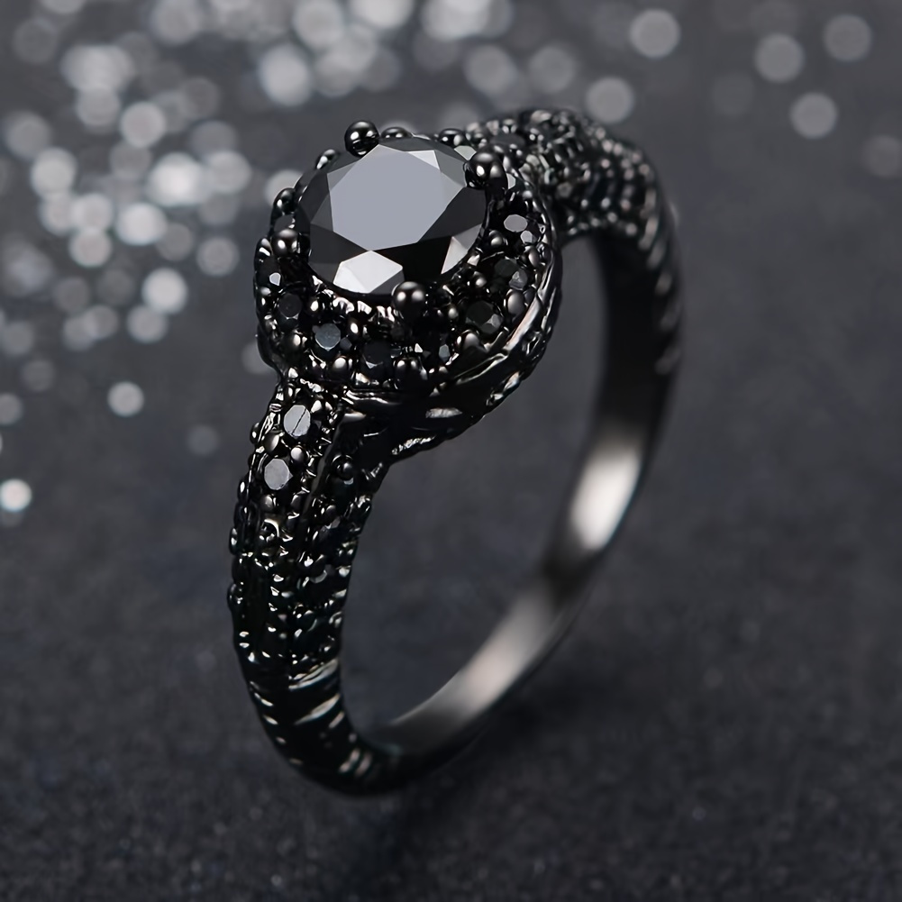 

Black Zircon Eternity Ring Personality Vintage Design Party Wedding Engagement Decor For Women Gift