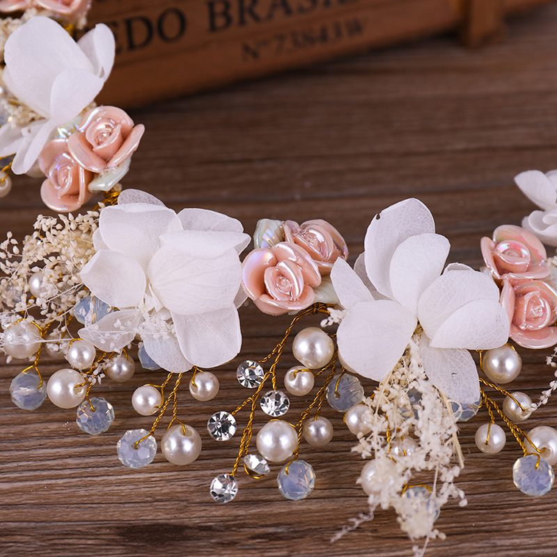 Fiore capelli vite fascia ragazza copricapo con strass perla fiori secchi  accessori per capelli fatti a mano ghirlanda ghirlanda per spiaggia sposa