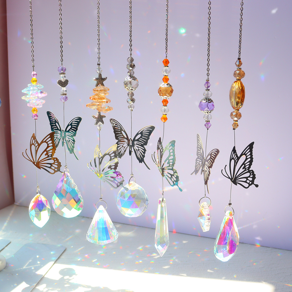 Butterfly Wind Chimes With Decorative Fake Crystals Beads - Temu