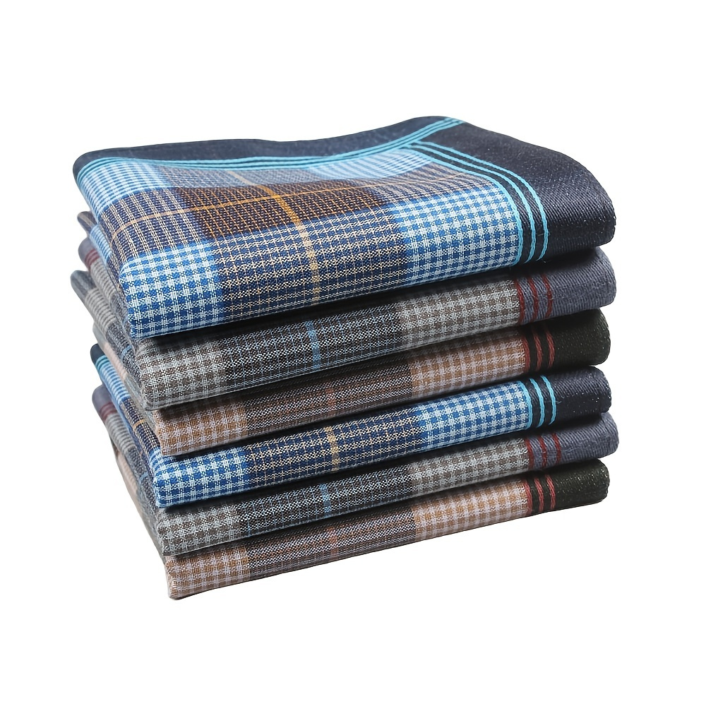 

6pcs/pack Men's Soft Sweatshirt Cotton Plaid Handkerchiefs/hankies, Ideal Choice For Gifts