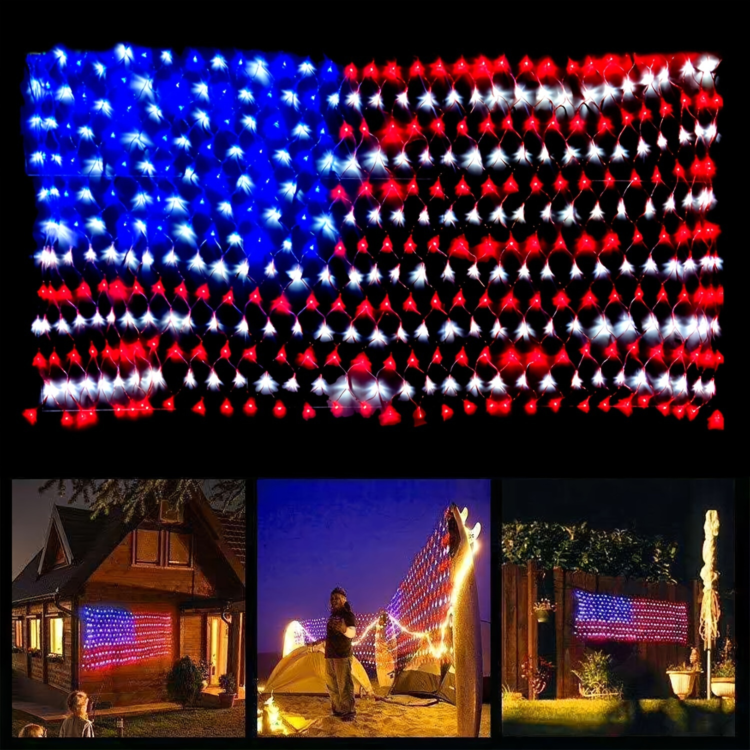1pc American Flag Net Light Outdoor Waterproof Led Flag String Lights