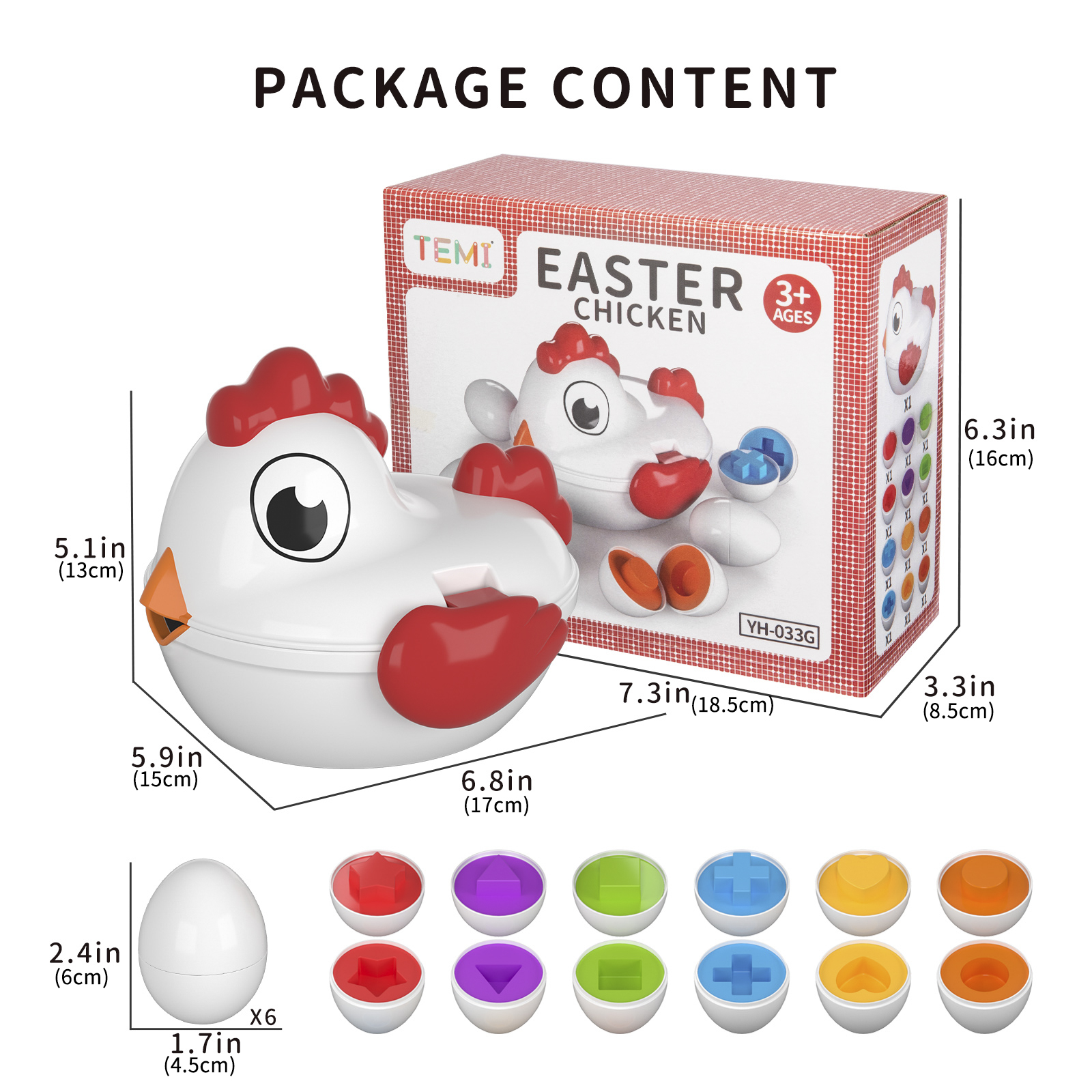 TEMI, giocattolo, uova di Pasqua per bambini piccoli - gioco per  suddividere i pezzi per colore con 6 uova giocattolo per bambini,  giocattoli