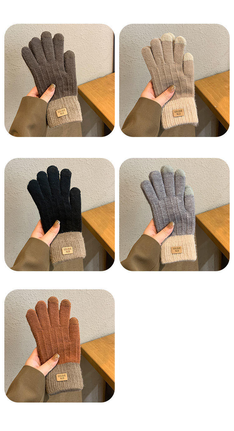 VOSS Men's And Women's Writing Gloves Stretch Knitted Wool Show Finger  Solid Color Cycling Gloves 